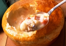 Clam chowder in pie pastry
