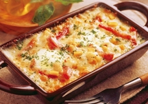 Penne gratin with thick bacon slices and Mascarpone cheeset