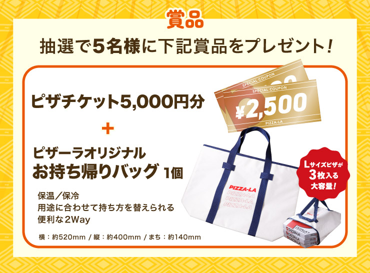 �ܕi ���I��5���l�ɉ��L�ܕi���v���[���g�I
		�s�U�`�P�b�g5,000�~�� + �s�U�[���I���W�i���������A��o�b�O 1��(L�T�C�Y�s�U��3�������e��! �ۉ��^�ۗ� �p�r�ɍ��킹�Ď�������ւ�����֗���2�vay)