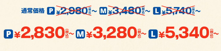 PTCY ʏ퉿i2,980~灨2,830~(ō) MTCY ʏ퉿i3,480~灨3,280~(ō) LTCY ʏ퉿i5,740~灨5,340~(ō)