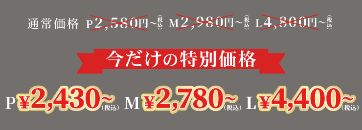 ʏ퉿i PTCY2,580~ MTCY2,980~ LTCY4,800~
		̓ʉi PTCY2,430~ MTCY2,780~ LTCY4,400~