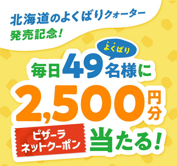 �k�C���̂悭�΂�N�H�[�^�[�����L�O!
		����49���l��2,500�~���s�U�[���l�b�g�N�[�|��������!
