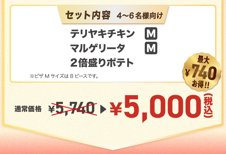 �Z�b�g���e�F�e�����L�`�L�� M�T�C�Y �{ �}���Q���[�^ M�T�C�Y �{ 2�{����|�e�g ���s�UM�T�C�Y��8�s�[�X�ł��B
							�ʏ퉿�i 5,740�~���Z�b�g��5,000�~�i�ō��j �ő�740�~����!