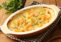 Penne Gratin of Shrimp and Chicken 	