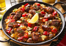 Super delicious beef steak paella	